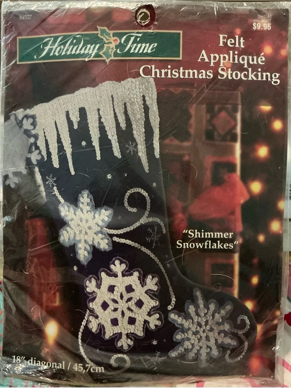 Holiday Time Shimmer Snowflakes Felt Appliqué Stocking